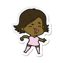 sticker of a cartoon girl pulling face