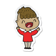 sticker of a cartoon happy boy laughing