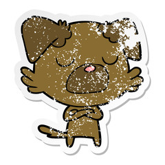 distressed sticker of a cartoon dog