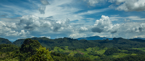  Panorama view blue sky & cloudy nature, Blue sky in Thailand.