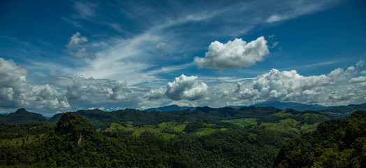  Panorama view blue sky & cloudy nature, Blue sky in Thailand.