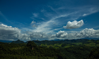 Naklejka na ściany i meble Panorama view blue sky & cloudy nature, Blue sky in Thailand.
