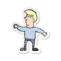 retro distressed sticker of a cartoon worried man