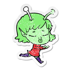 distressed sticker of a cartoon alien girl