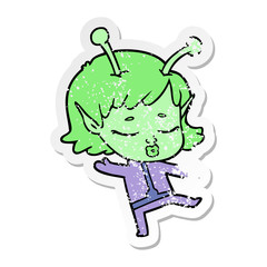 distressed sticker of a cartoon alien girl