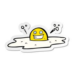 sticker of a happy cartoon fried egg