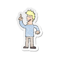 retro distressed sticker of a cartoon man with great new idea