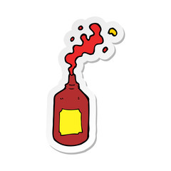 sticker of a cartoon squirting ketchup bottle