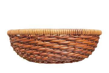Wicker basket without handles isolated on white background. Side view
