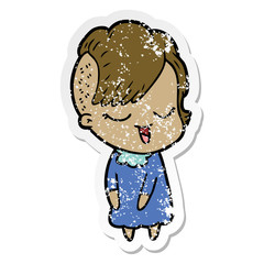 distressed sticker of a happy cartoon girl