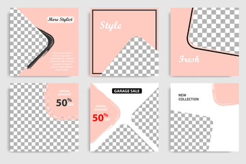 Editable square abstract geometric banner template for social media post and cover. Minimalist design background in soft orange pastel peach color. Vector illustration