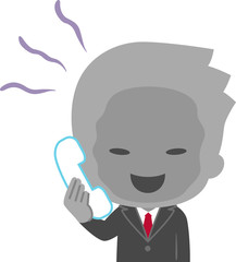 電話でしゃべる怪しいスーツの男性