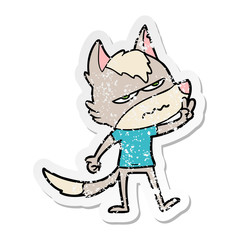 distressed sticker of a cartoon annoyed wolf