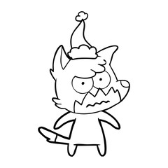 line drawing of a annoyed fox wearing santa hat