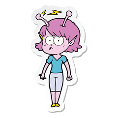 sticker of a cartoon alien girl