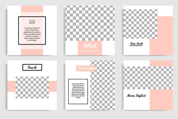 Editable square abstract geometric banner template for social media post and cover. Minimalist design background in soft orange pastel peach color. Vector illustration