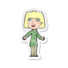 retro distressed sticker of a cartoon happy woman