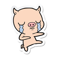 sticker of a cartoon pig crying