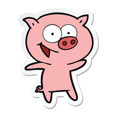 sticker of a cheerful pig cartoon