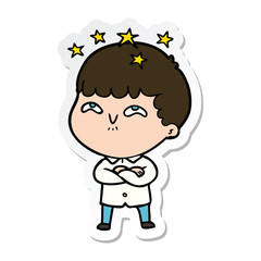 sticker of a cartoon amazed boy