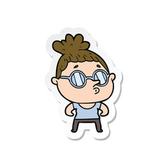 sticker of a cartoon woman wearing glasses