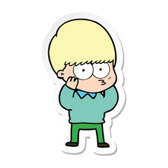 sticker of a nervous cartoon boy