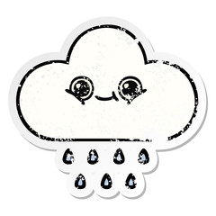distressed sticker of a cute cartoon rain cloud
