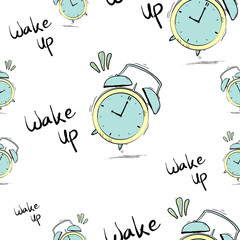 cute seamless pattern doodle hand drawn Alarm clock sketch vector