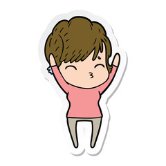 sticker of a cartoon woman thinking