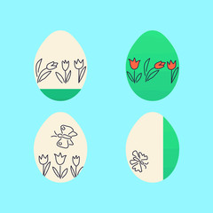 Set of Easter eggs with different texture. Spring holiday. Vector Illustration.
