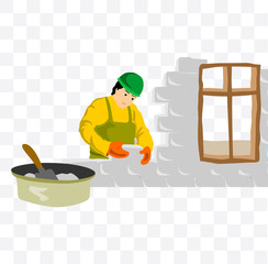 worker puts bricks. bricklaying illustration