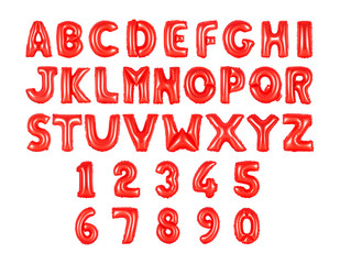 English alphabet and numerals red color