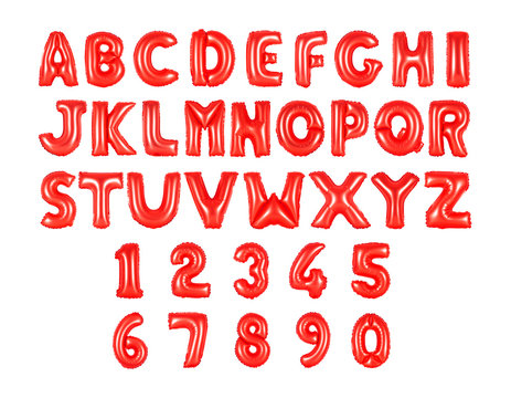 English alphabet and numerals red color