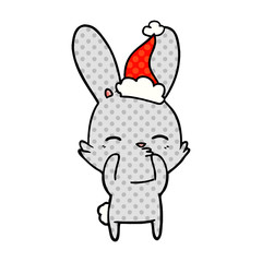curious bunny comic book style illustration of a wearing santa hat