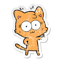 distressed sticker of a cartoon surprised cat