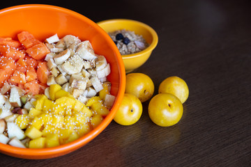 Orange dish with minced fruits