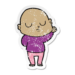 distressed sticker of a cartoon bald man