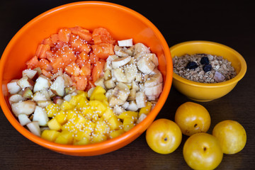 Orange dish with minced fruits