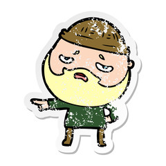 distressed sticker of a cartoon worried man with beard