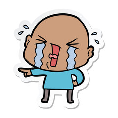 sticker of a cartoon crying bald man