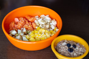 Orange dish with minced fruits