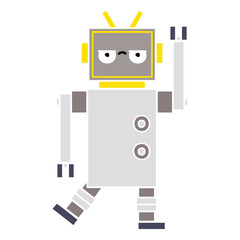 flat color retro cartoon annoyed robot