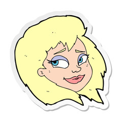 sticker of a cartoon happy female face