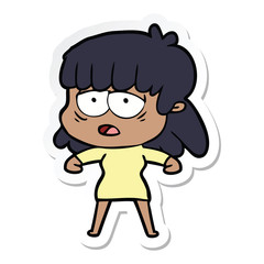 sticker of a cartoon tired woman
