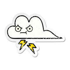 distressed sticker of a cute cartoon thunder cloud