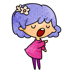 textured cartoon of a cute kawaii girl