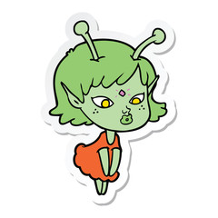 sticker of a pretty cartoon alien girl