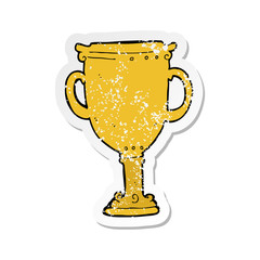 retro distressed sticker of a cartoon trophy