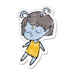 distressed sticker of a cartoon alien girl