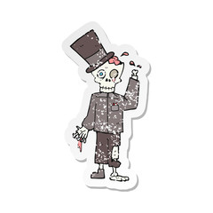 retro distressed sticker of a cartoon posh zombie